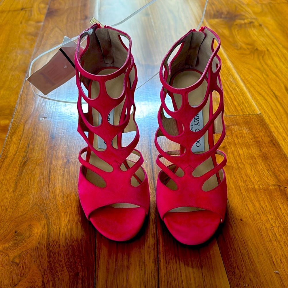 Brand New Jimmy Choo Cage Heels Hot Pink Suede 36